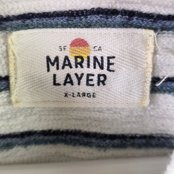 Marine Layer Men’s XL Ivory Blue Striped Long Sleeve Hoodie - Picture 3 of 9